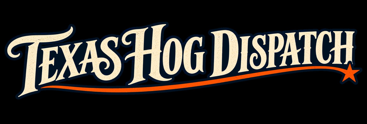 Alternate Texas Hog Dispatch horizontal wordmark in cream and orange on a dark background