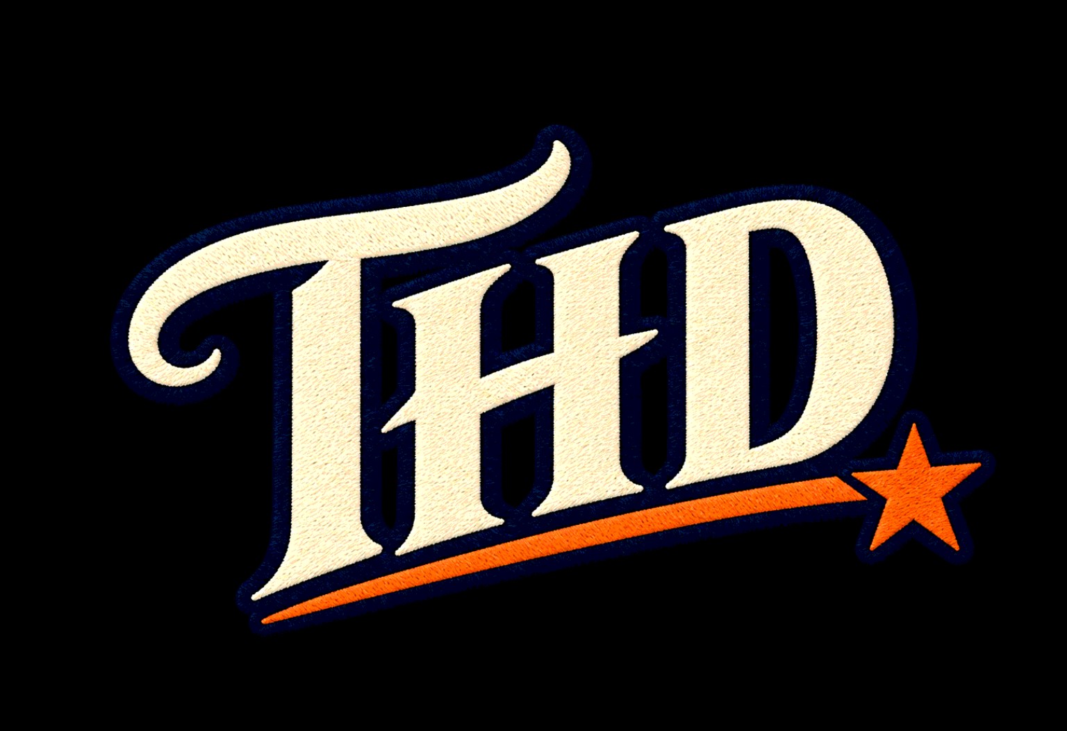 Alternate THD monogram in cream and orange on a dark background