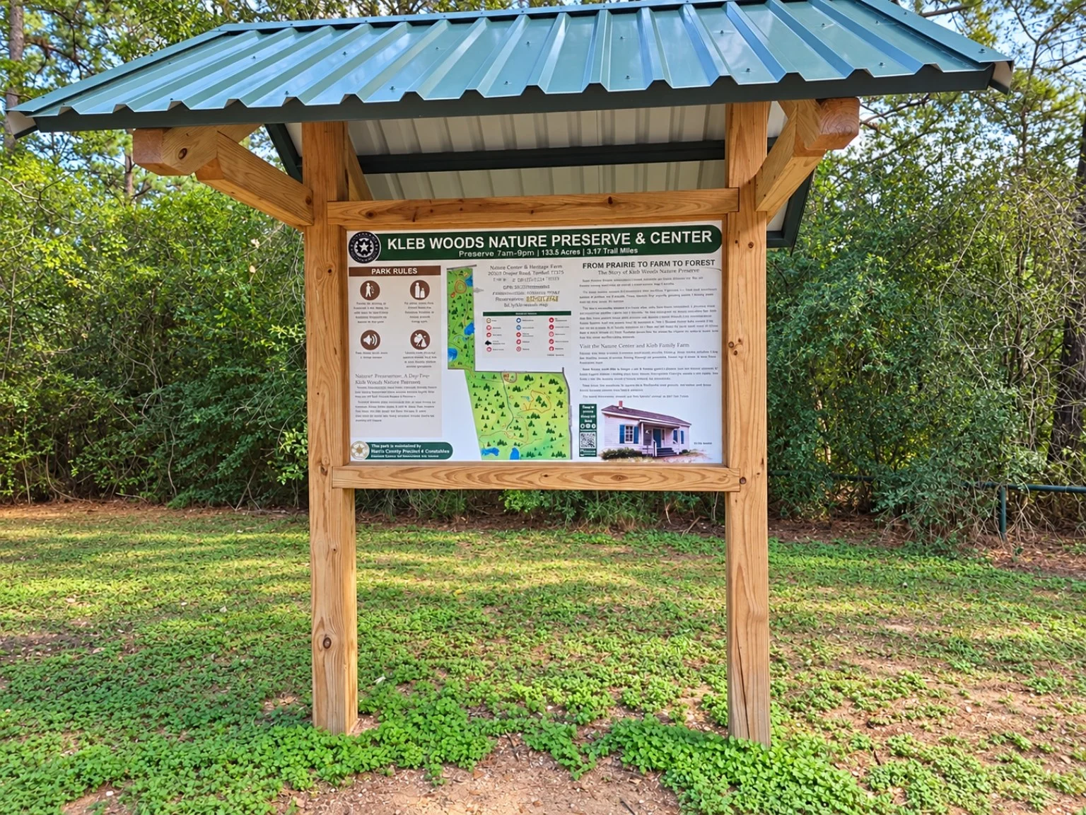 Kleb Woods entrance information sign