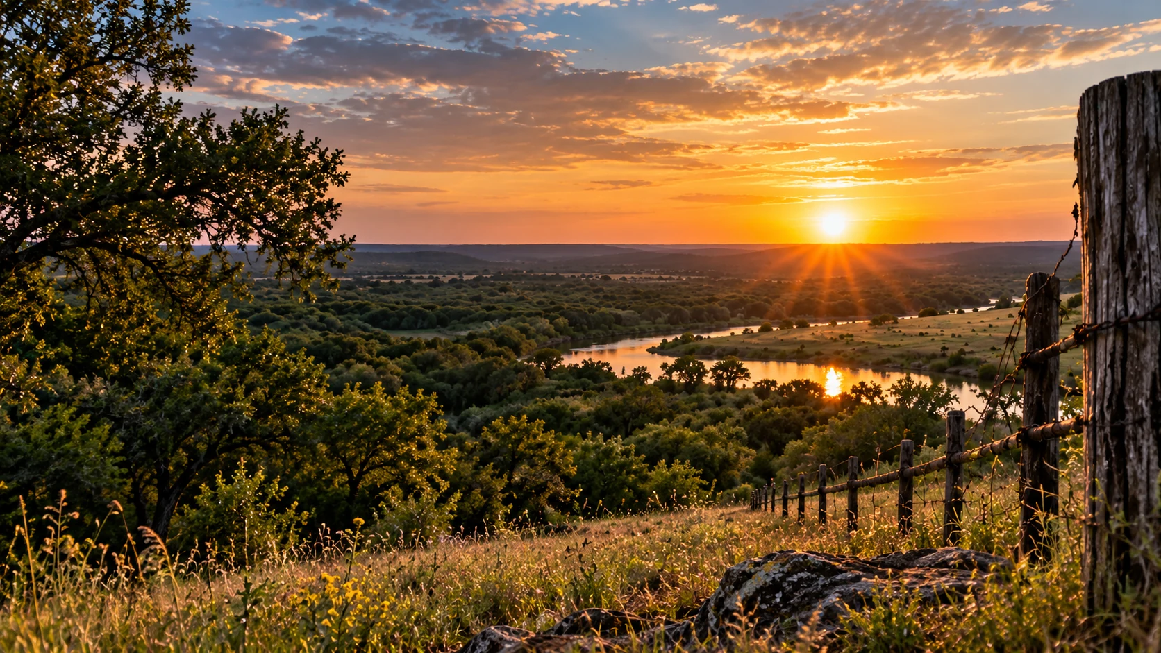 Warm evening light across an open Texas landscape.